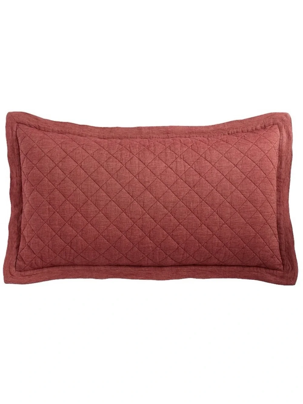 Pottery Barn Belgian Flax Linen King Diamond Quilt SET Auburn 3pcs